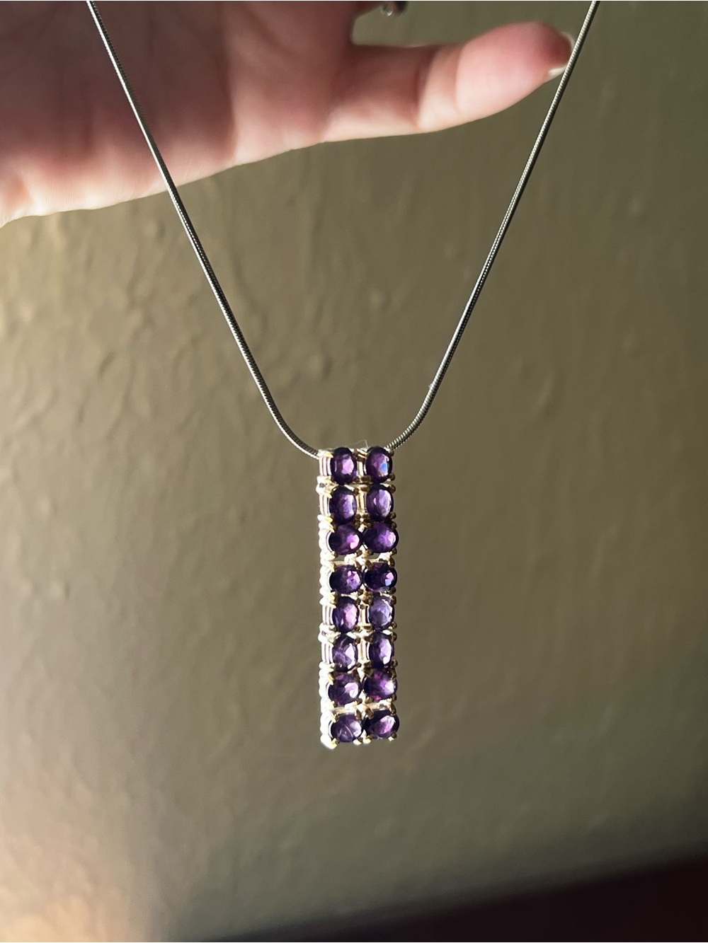 Sterling Silver and Gold vermeil Amethyst Pendant with 16” snake